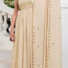 Beige Georgette Sequins Embroidered Work Anarkali Suit Party Wear