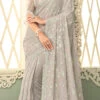 Beige Georgette Sequins Work Saree Party Wear