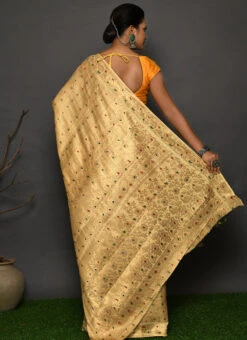 Beige Kanjeevaram Silk Weaving Work Saree Festive Wear -C Bazaar Shop beige kanjeevaram silk weaving work saree sadsf4668 b
