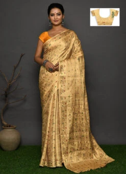 Beige Kanjeevaram Silk Weaving Work Saree Festive Wear -C Bazaar Shop beige kanjeevaram silk weaving work saree sadsf4668 u