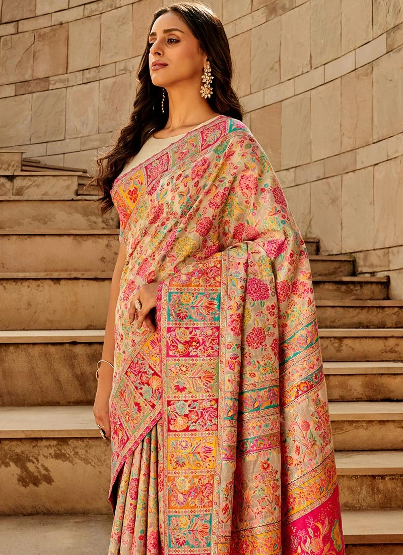 Beige Modal Satin Handloom Saree Festive Wear 4 Beige Modal Satin Handloom Saree Festive Wear - Image 4