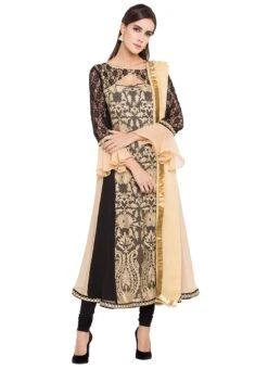 Beige N Black Embroidered Anarkali Suit Party Wear -C Bazaar Shop beige n black embroidered anarkali suit slmnc1878 u