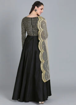 Beige N Black Embroidered Dupatta N Gown Festive Wear -C Bazaar Shop beige n black embroidered dupatta n gown IWBS01910308 b