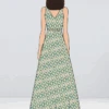 Beige N Sea Green Printed Floor Length Gown Party Wear