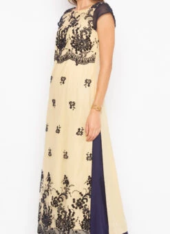 Beige Net Embroidered Kurta Palazzo Set After Six Wear