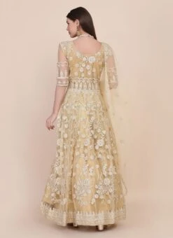 Beige Net Embroidered Work Anarkali Suit Party Wear -C Bazaar Shop beige net embroidered work anarkali suit slsacw2466 b
