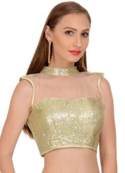Beige Net Sequins Blouse Festive Wear -C Bazaar Shop beige net sequins blouse bldiw11 u