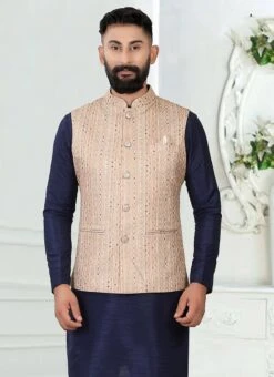 Beige Silk Digital Printed Nehru Jacket -C Bazaar Shop beige silk digital printed nehru jacket jmkmdc1311 b