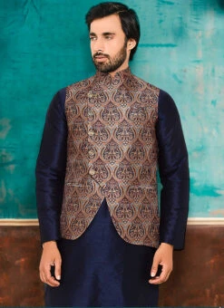 Beige Silk Printed Nehru Jacket -C Bazaar Shop beige silk printed nehru jacket jmkmdc565 b