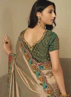 Beige Silk Zari Embroidery Work Saree Party Wear -C Bazaar Shop beige silk zari embroidery work saree samkns102214060 b