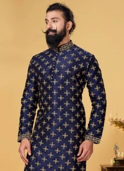 Berry Blue Dhupion Embroidered Silk Kurta Pyjama Party Wear -C Bazaar Shop berry blue dhupion embroidered silk kurta pyjama kpsvs133 b