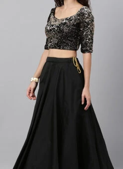 Black And Gold Sequins Lehenga Choli Set Festive Wear
