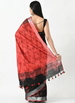 Black And Red Blended Cotton Sari After Six Wear 7 Black And Red Blended Cotton Sari After Six Wear -C Bazaar Shop black and red blended cotton sari sadmfs043 b