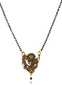 Black Antique Gold Plated Ganesh Shape Mangalsutra Wedding Wear