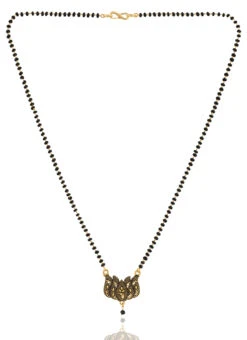 Black Antique Gold Plated Lotus Shape Mangalsutra Wedding Wear -C Bazaar Shop black antique gold plated lotus shape mangalsutra jynejmpf8057 b