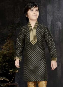 Black Art Dupion Silk Kids Kurta Pyjama 5 Black Art Dupion Silk Kids Kurta Pyjama -C Bazaar Shop black art dupion silk kids kurta pyjama kdmss6007 b