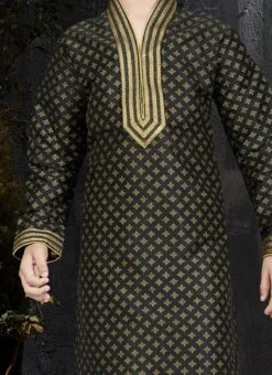 Black Art Dupion Silk Kids Kurta Pyjama
