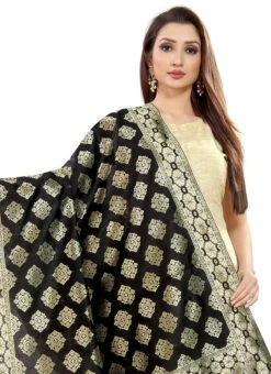 Black Art Silk Benarasi Dupatta Party Wear -C Bazaar Shop black art silk benarasi dupatta dusli107blk b