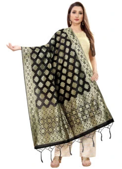 Black Art Silk Benarasi Dupatta Party Wear -C Bazaar Shop black art silk benarasi dupatta dusli107blk u