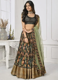 Black Art Silk Digital Print A Line Lehenga Festive Wear -C Bazaar Shop black art silk digital print a line lehenga ghsjssbsl1640 u