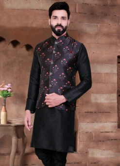 Black Art Silk Digital Printed Nehru Jacket -C Bazaar Shop black art silk digital printed nehru jacket jkmdc549 b