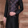 Black Art Silk Digital Printed Nehru Jacket