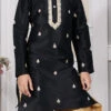 Black Art Silk Embroidery Kurta Pyjama Party Wear