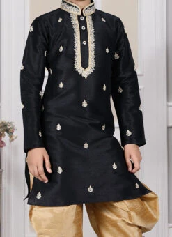 Black Art Silk Embroidery Kurta Pyjama Party Wear