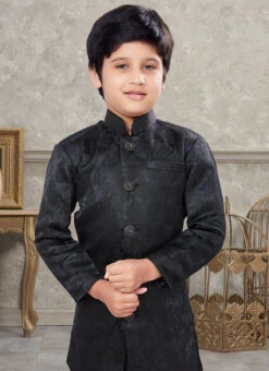 Black Art Silk Jacquard Indowestern Sherwani Party Wear -C Bazaar Shop black art silk jacquard indowestern sherwani kdbsgr612 b
