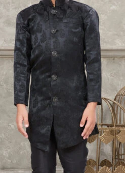 Black Art Silk Jacquard Indowestern Sherwani Party Wear