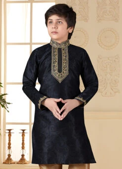 Black Art Silk Kurta Pyjama Set 5 Black Art Silk Kurta Pyjama Set -C Bazaar Shop black art silk kurta pyjama set kdmss6108 b