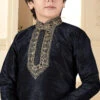 Black Art Silk Kurta Pyjama Set