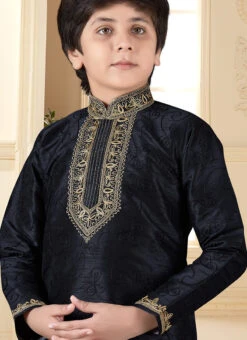 Black Art Silk Kurta Pyjama Set