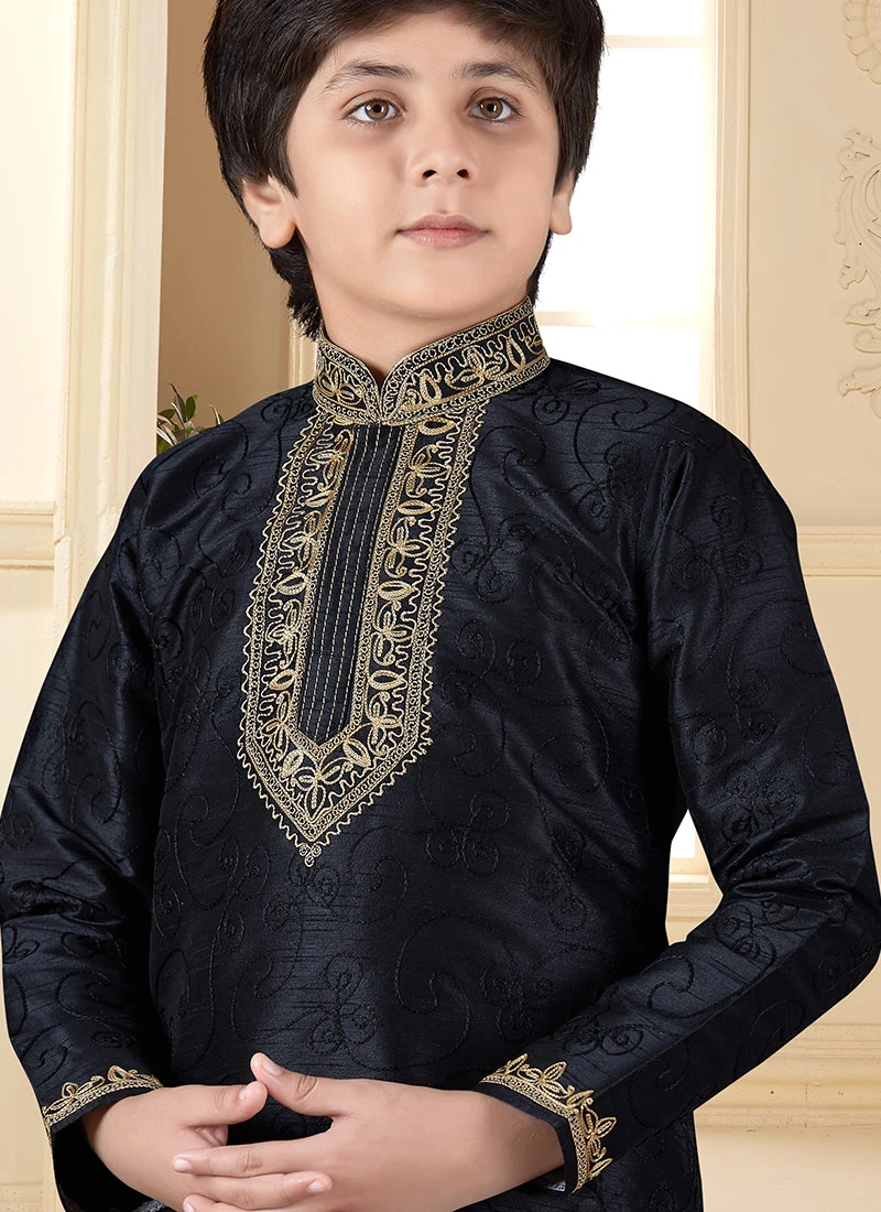 Black Art Silk Kurta Pyjama Set 1 Black Art Silk Kurta Pyjama Set