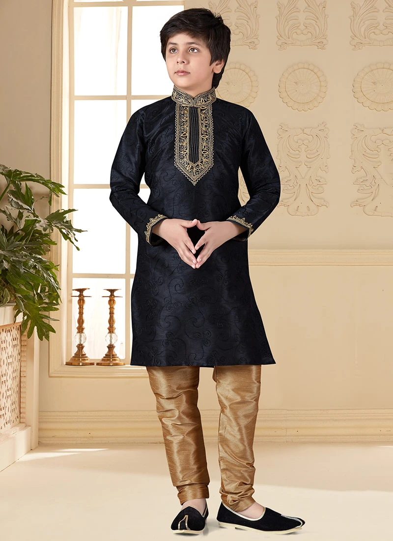 Black Art Silk Kurta Pyjama Set 2 Black Art Silk Kurta Pyjama Set - Image 2