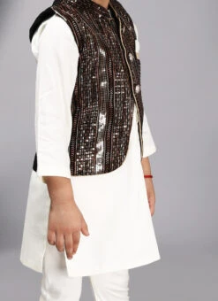 Black Art Silk Sequins Bandi Set Party Wear