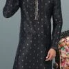 Black Banarasi Silk Jacquard Work Kurta Pyjama Party Wear
