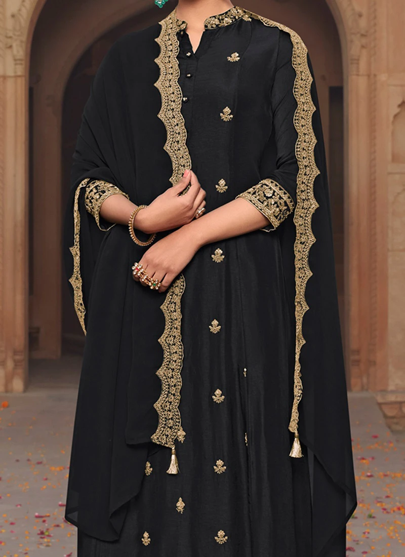 Black Benarasi Art Silk Embroidered Anarkali Suit Party Wear 1 Black Benarasi Art Silk Embroidered Anarkali Suit Party Wear