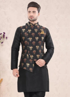 Black Benarasi Brocade Nehru Jacket -C Bazaar Shop black benarasi brocade nehru jacket jmkmdcj519 b
