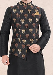 Black Benarasi Brocade Nehru Jacket