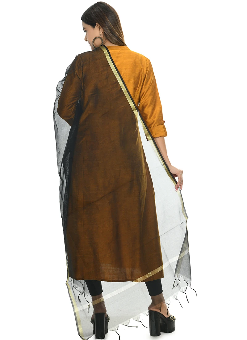 Black Chanderi Cotton Dupatta Festive Wear 4 Black Chanderi Cotton Dupatta Festive Wear - Image 4