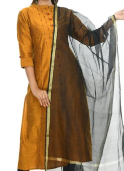 Black Chanderi Cotton Dupatta Festive Wear