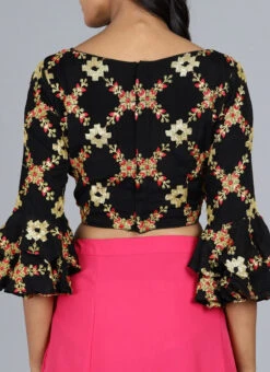 Black Chinon Embroidered Blouse Festive Wear Party Wear -C Bazaar Shop black chinon embroidered blouse BLBS02209591 b