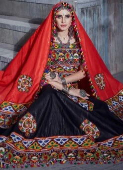 Black Cotton Embroidered Chaniya Choli Party Wear -C Bazaar Shop black cotton embroidered chaniya choli ghsompc7003 b