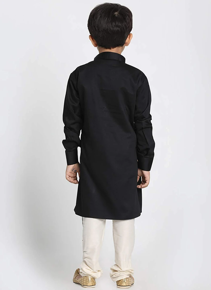 Black Cotton Embroidered Kurta Pyjama 3 Black Cotton Embroidered Kurta Pyjama - Image 3