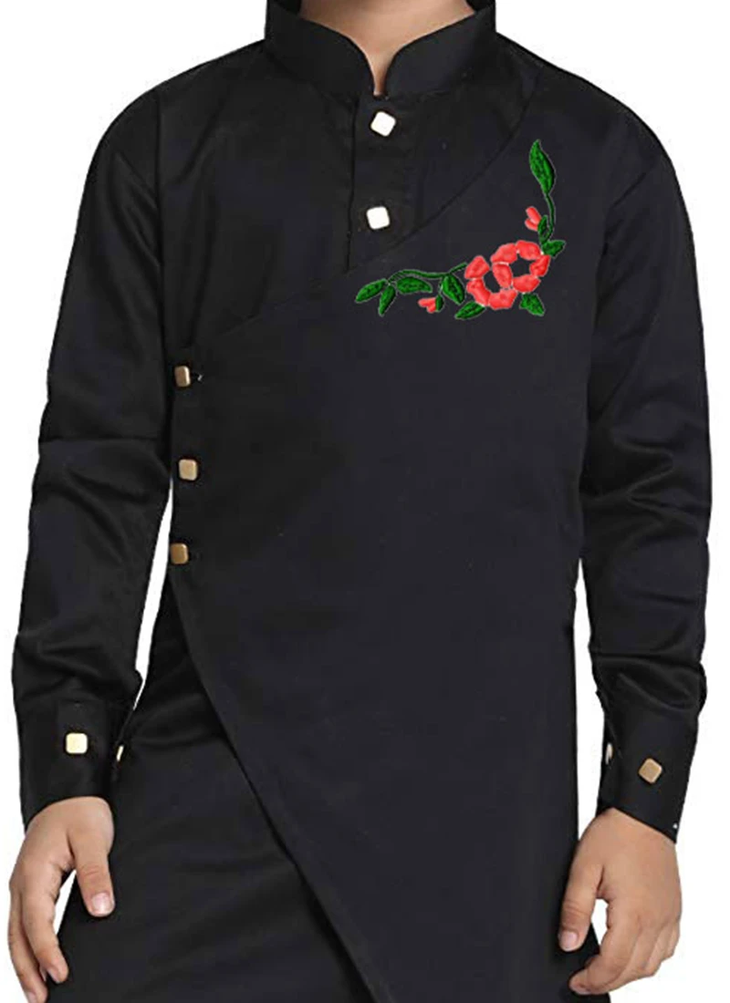 Black Cotton Embroidered Kurta Pyjama 1 Black Cotton Embroidered Kurta Pyjama