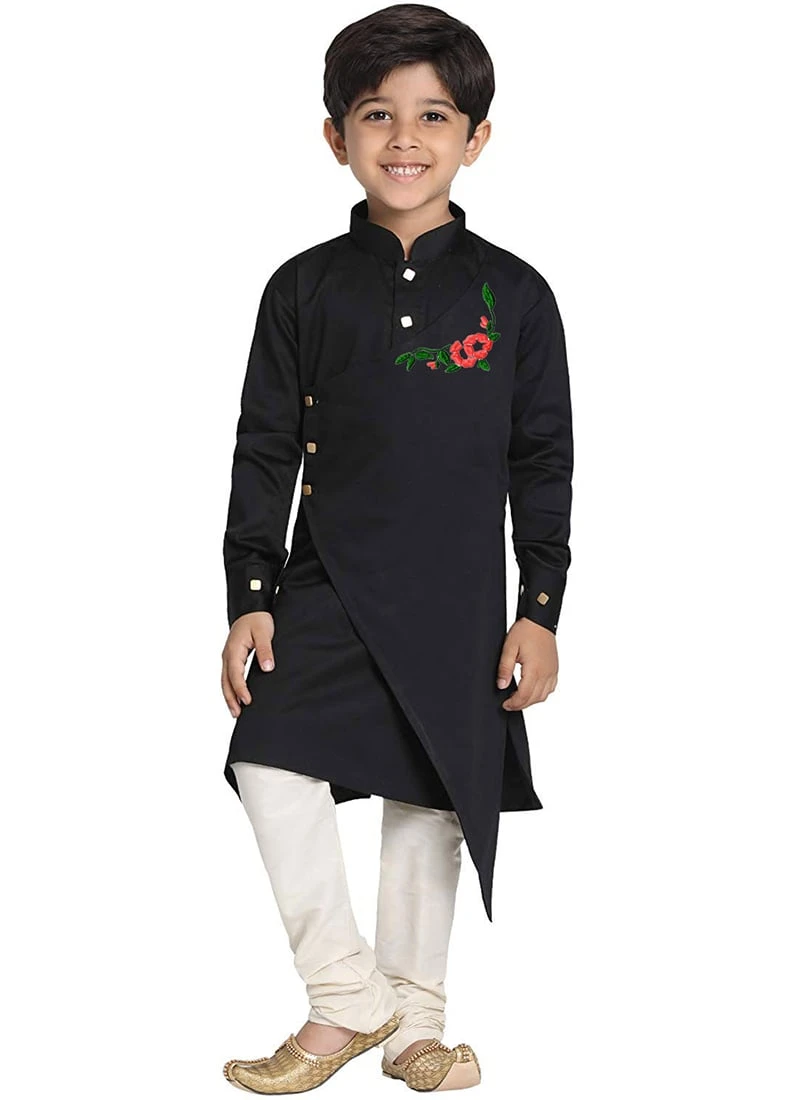 Black Cotton Embroidered Kurta Pyjama 2 Black Cotton Embroidered Kurta Pyjama - Image 2