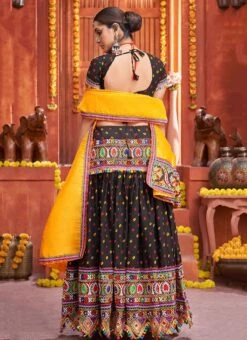 Black Cotton Embroidery With Mirror Work Chaniya Choli Festive Wear 7 Black Cotton Embroidery With Mirror Work Chaniya Choli Festive Wear -C Bazaar Shop black cotton embroidery with mirror work chaniya choli ghska46577010 b