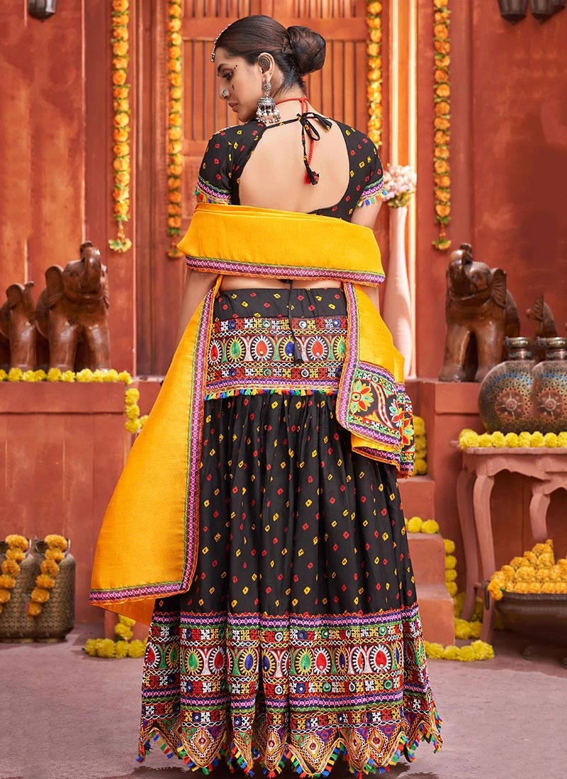 Black Cotton Embroidery With Mirror Work Chaniya Choli Festive Wear 4 Black Cotton Embroidery With Mirror Work Chaniya Choli Festive Wear - Image 4