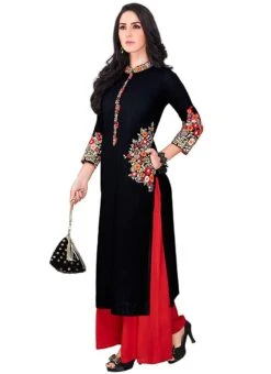 Black Cotton Kurta Palazzo Set After Six Wear -C Bazaar Shop black cotton kurta palazzo set krsdmf250 u